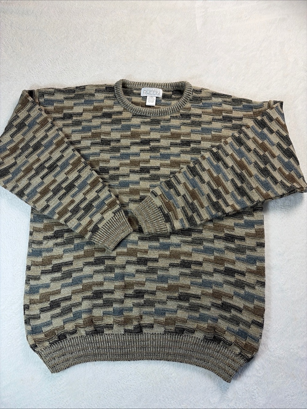 VTG Gianfranco Ruffini Long Sleeve Multicolor Knit Crew Neck Sweater Men’s Large
